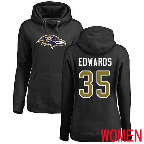 Baltimore Ravens Black Women Gus Edwards Name and Number Logo NFL Football #35 Pullover Hoodie Sweatshirt->nfl t-shirts->Sports Accessory